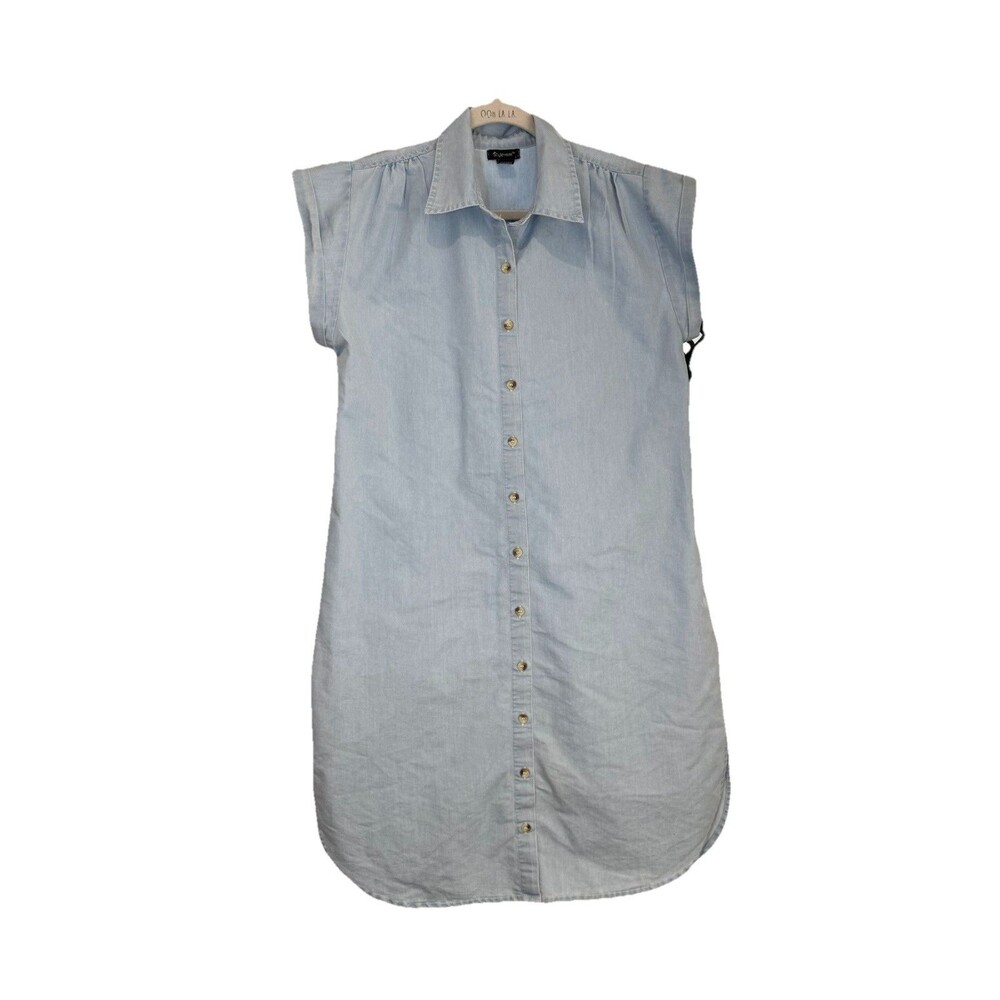 Style House Dress Size L Blue Cotton Full Button Up Collared Minimalist Woman's